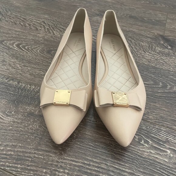 Cole Haan Tali Skimmer Bow Flat 10B Color Beige Pointed Toe - Picture 3 of 6